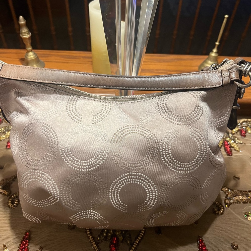 EUC Coach Madison Op Art Shoulder Bag w/charms tan/champagne gold in color - Picture 2 of 15
